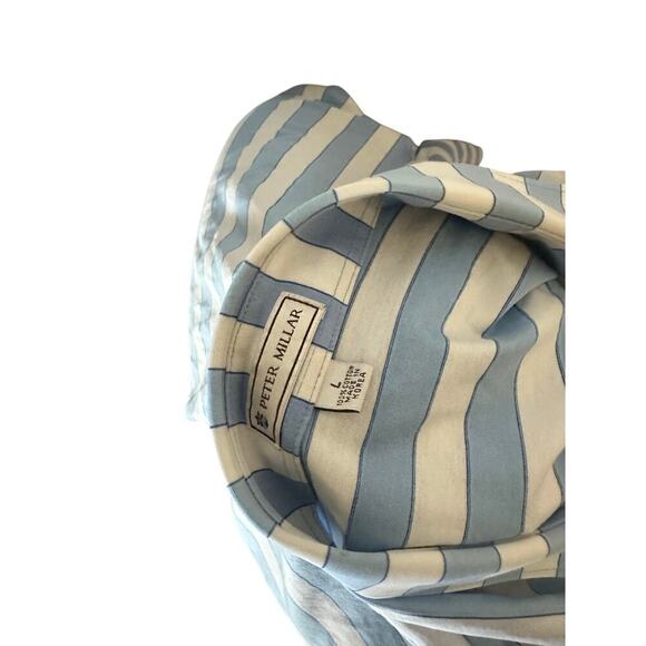 Peter Millar Mens Large Blue/White Striped Short Sleeve Polo - Picture 5 of 5